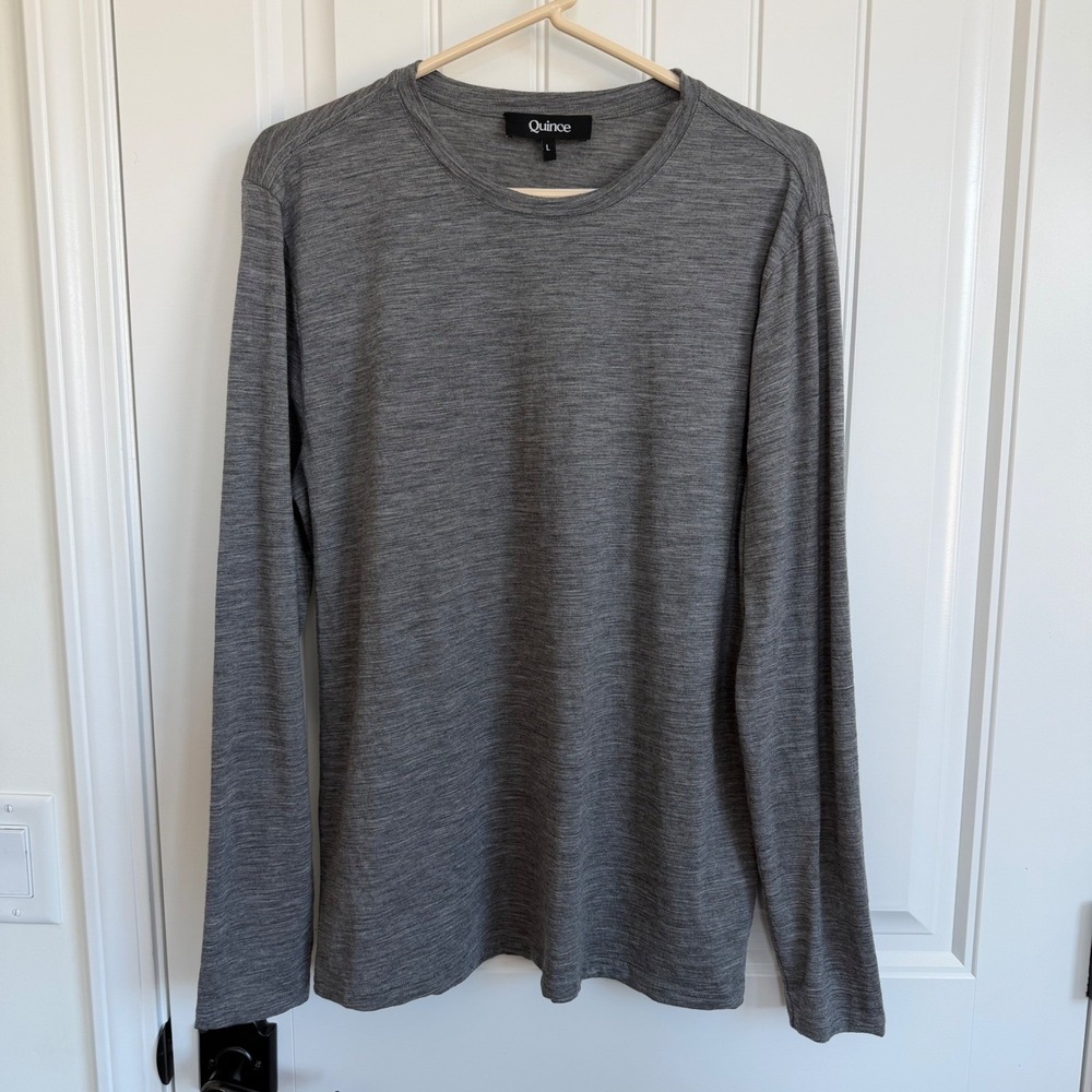 Quince Merino Wool Long Sleeve Base Layer Tee Gray Women's Large basic staple - Picture 2 of 5